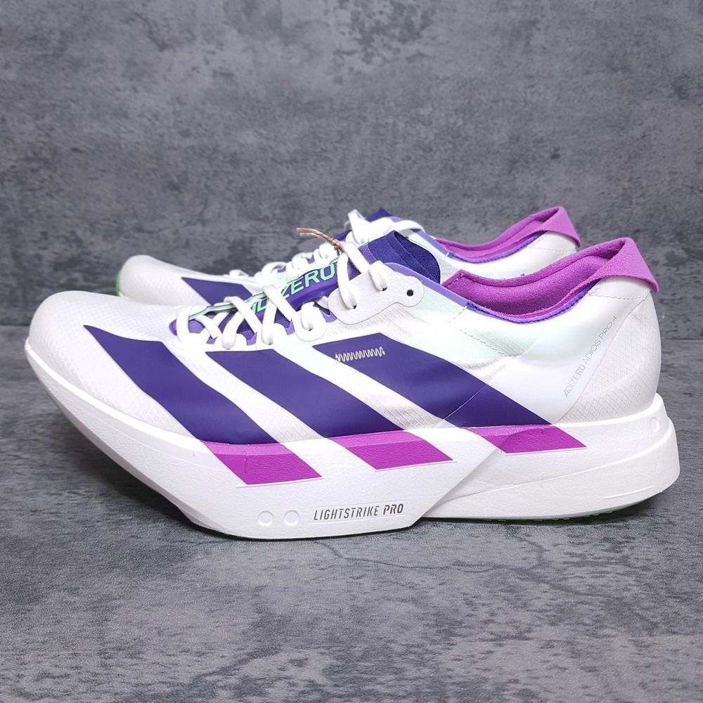 ADIDAS Adizero Adios Pro 4 Running Shoes Mens 9 White Purple Lime JR1656